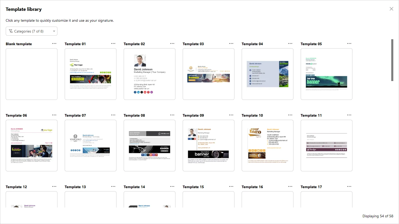 Biblioteca de modelos de assinatura do CodeTwo